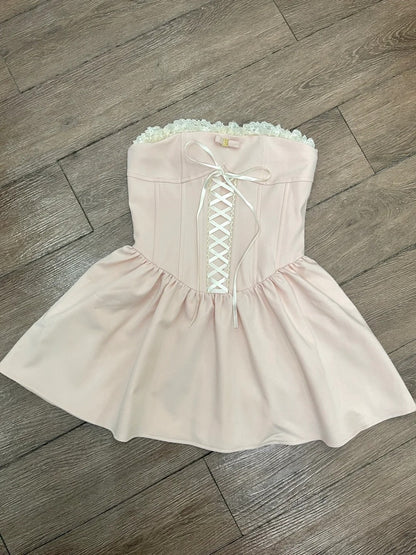 Beauty Homecoming Dress Strapless Pleated Short Prom Dress Back to School Outfits Birthday Party Dress  D4986