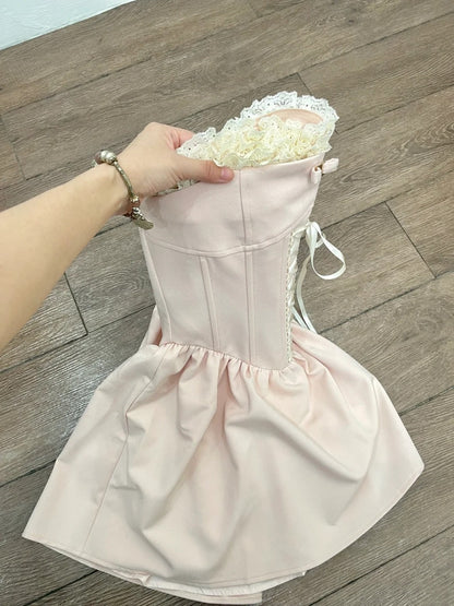 Beauty Homecoming Dress Strapless Pleated Short Prom Dress Back to School Outfits Birthday Party Dress  D4986