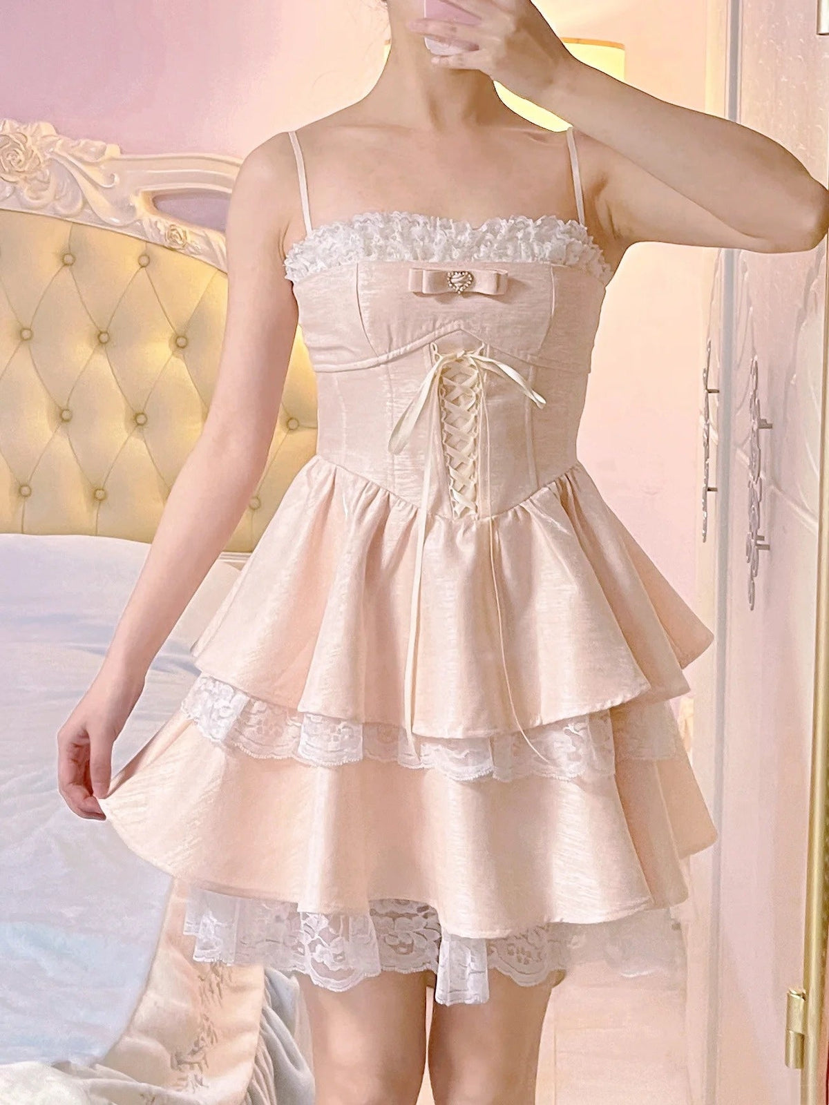 Beauty Homecoming Dress Spaghetti Straps Lace Short Prom Dress Back to School Outfits Birthday Party Dress  D4987