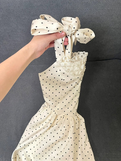 Beauty Homecoming Dress Straps Pleated Polka Dot Short Prom Dress Back to School Outfits Birthday Party Dress  D4989
