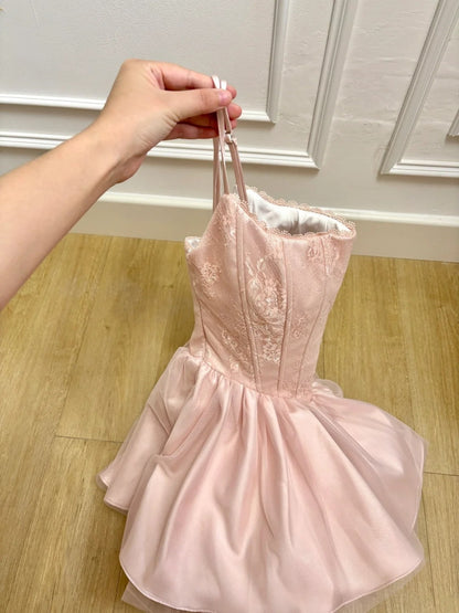 Charming Homecoming Dress Spaghetti Straps Pleated Short Prom Dress Back to School Outfits Birthday Party Dress  D4991