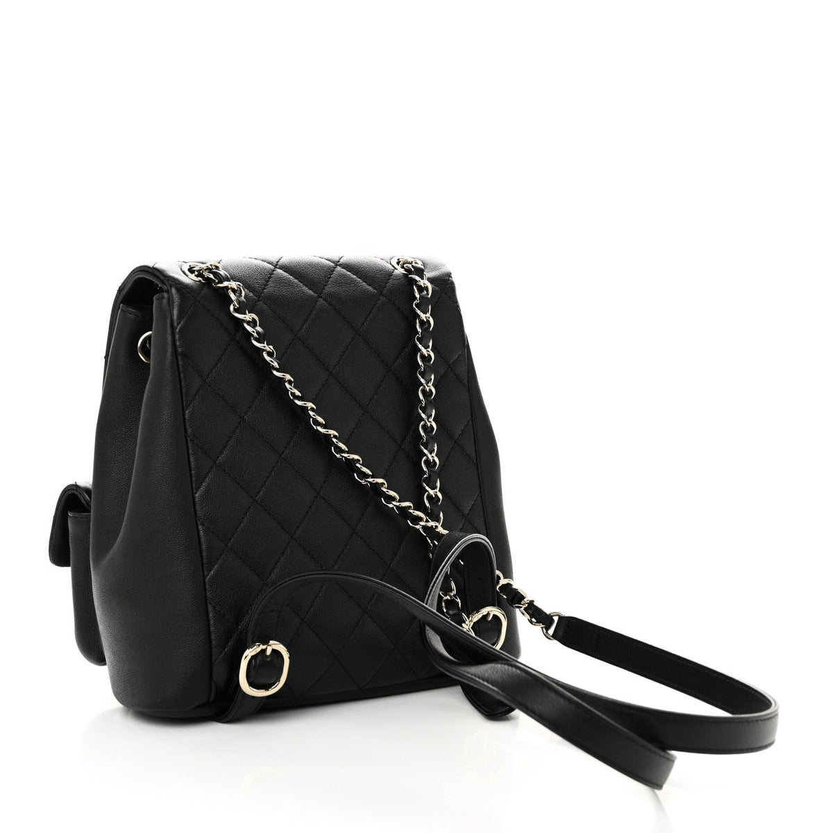 Calfskin Quilted Medium Duma Pockets Drawstring Backpack Black