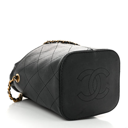 Caviar Lambskin Bucket Drawstring Bag Black