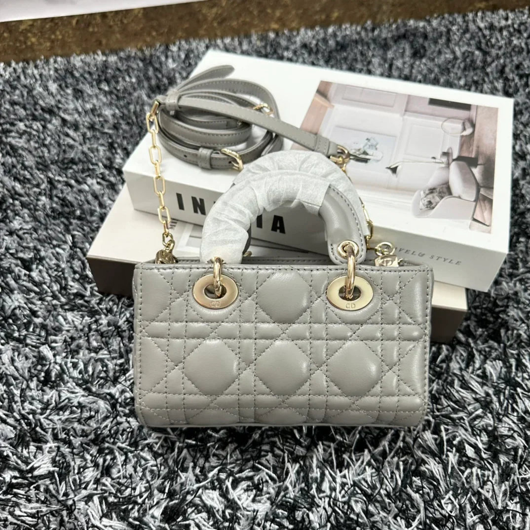 Dior Lady D-Joy Mini Bag Blue Lambskin size 16x9x5 cm