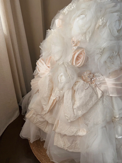 Stunning Retro Ball Gown Strapless Light Pink Rose Layered Organza Wedding Dress Prom Dress SH5890