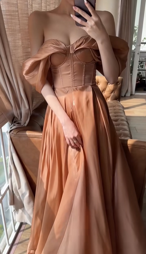 Stunning Burgundy A Line Off the Shoulder Satin Long Prom Dress Party Dress Outfits SH4964