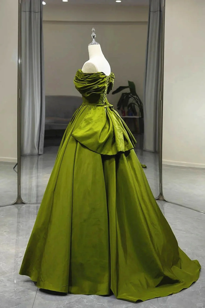 Green Satin Sweetheart Off Shoulder Prom Dress Long Evening Dress MD7208
