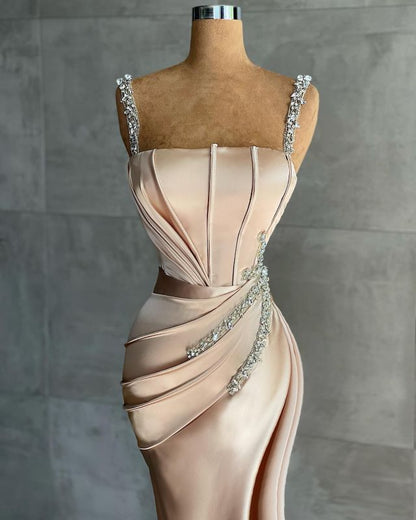 Stunning Sleeveless Mermaid Evening Dress Sparkly Crystal Slim Prom Dress M5570