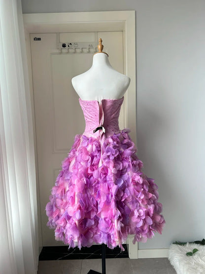 Charming Homecoming Dress Strapless Flower Sequins Back to School Outfits Party Dress  D6476