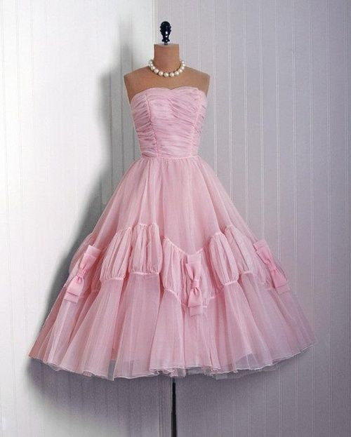 vintage pink tulle 50's prom dress Evening Dress Birthday Party Dress M6032