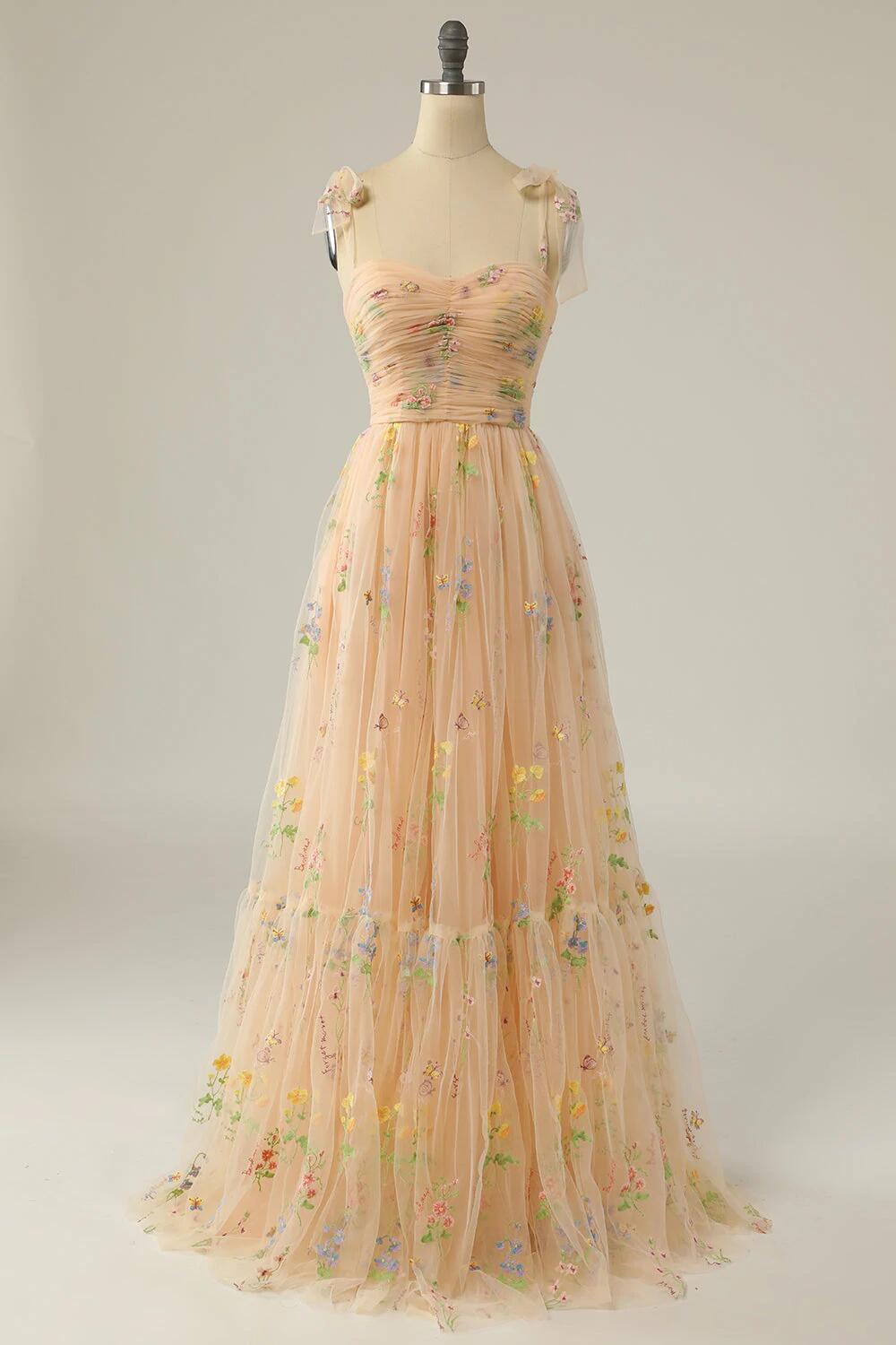 Champagne Embroidery Long Prom Dress M5762