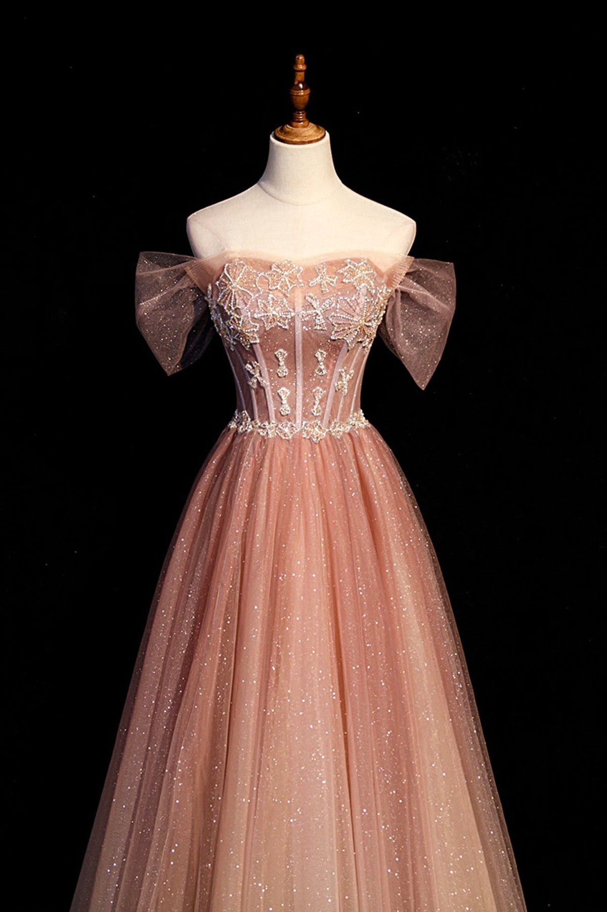 HIGH QUALITY TULLE BEADS LONG PROM DRESS A LINE EVENING DRESS M5767