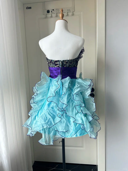 Stunning Homecoming Dress Strapless Pleated Cascade Flower Back to School Outfits Party Dress  D6483