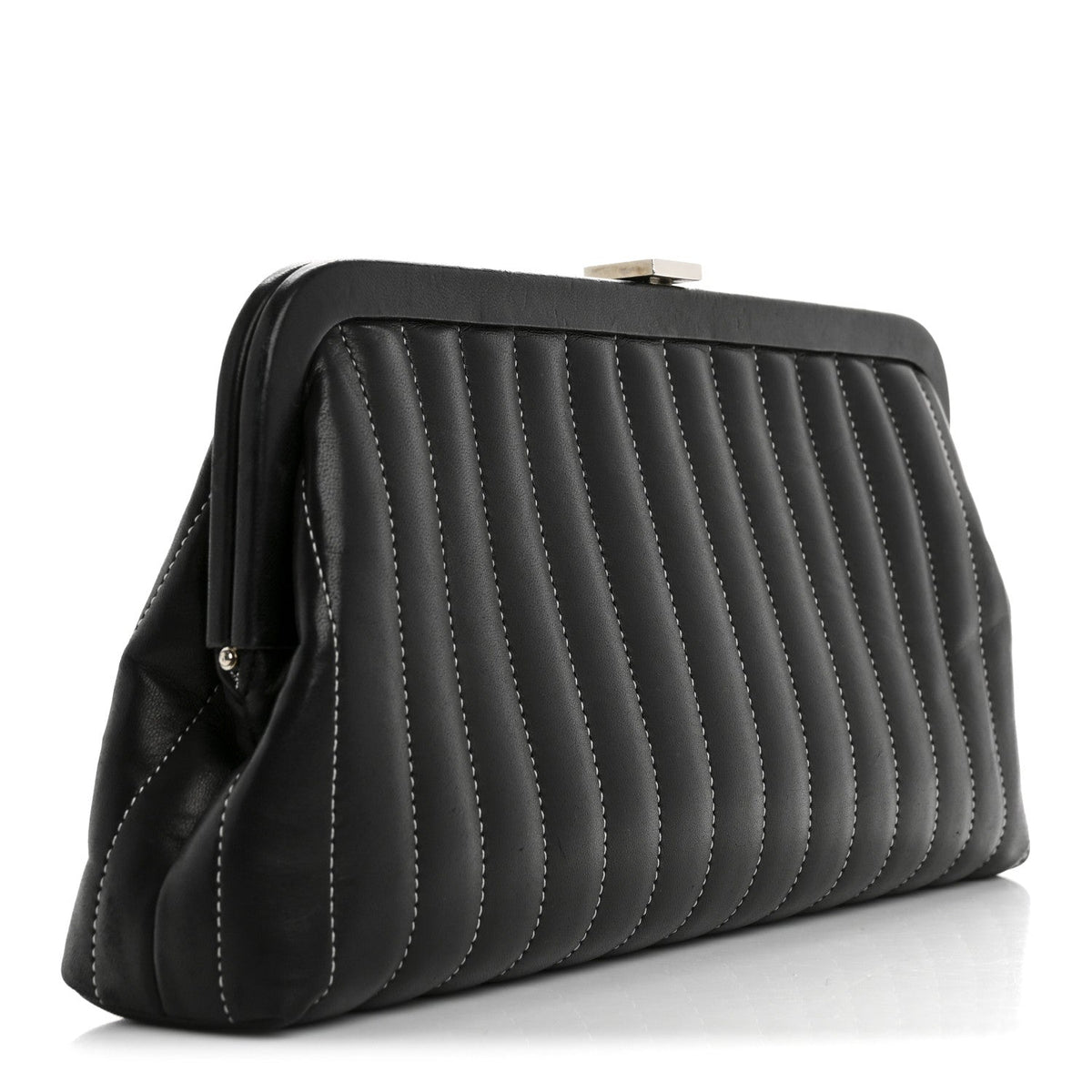 Lambskin Vertical Quilted Mademoiselle Clutch Black