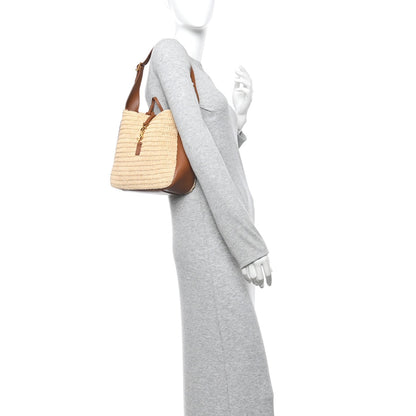 Raffia Calfskin Le 5 A 7 Small Hobo Natural Brick