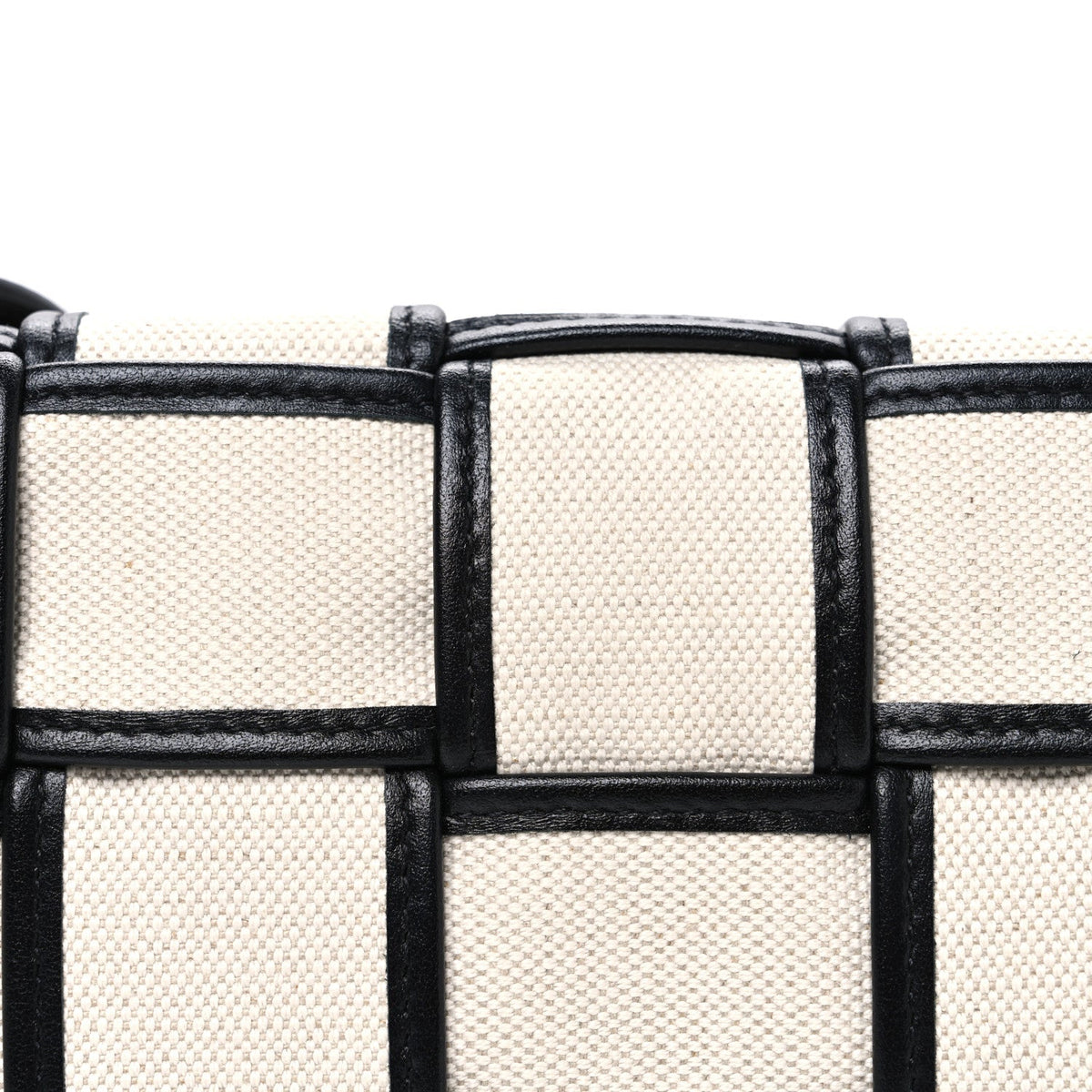 Canvas Intrecciato Padded Cassette Crossbody Bag Natural Black
