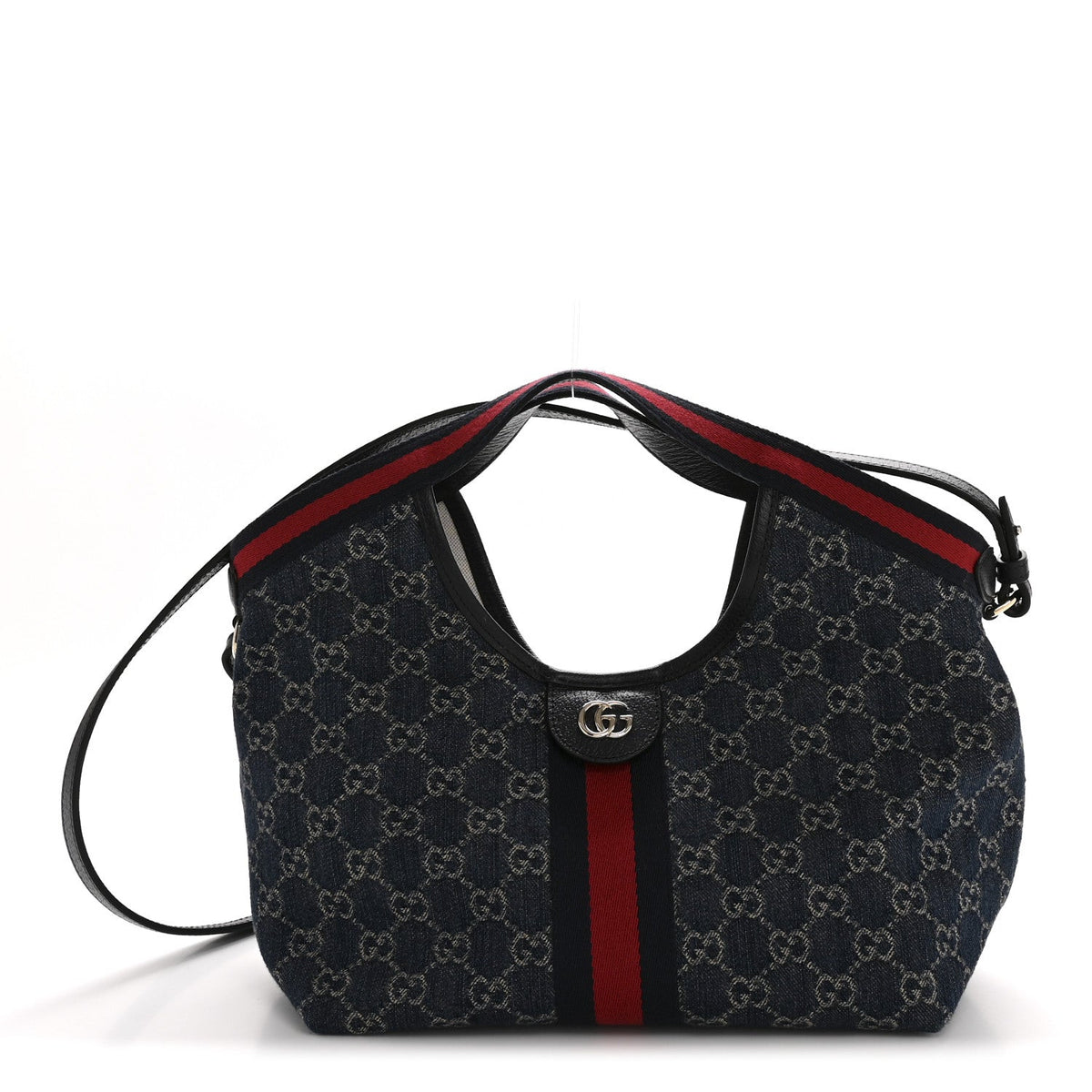 Denim GG Monogram Web Small Giglio Tote Blue White