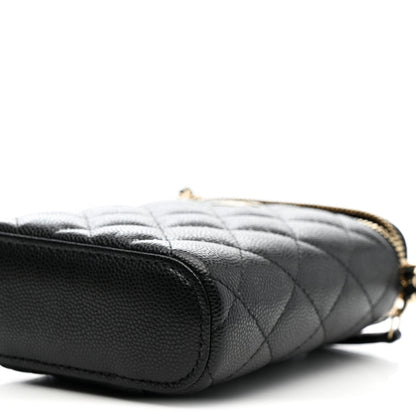 Caviar Quilted Small Vertical Coco Beauty Vanity Case With Chain Black