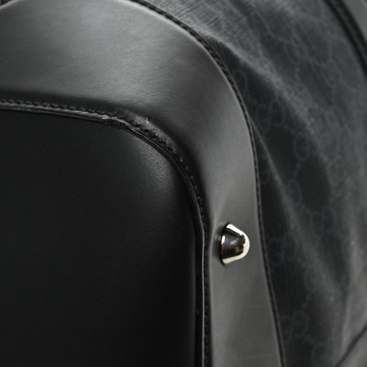 Soft GG Supreme Monogram Appia Calfskin Web Large Carry On Duffle Bag Black Grey