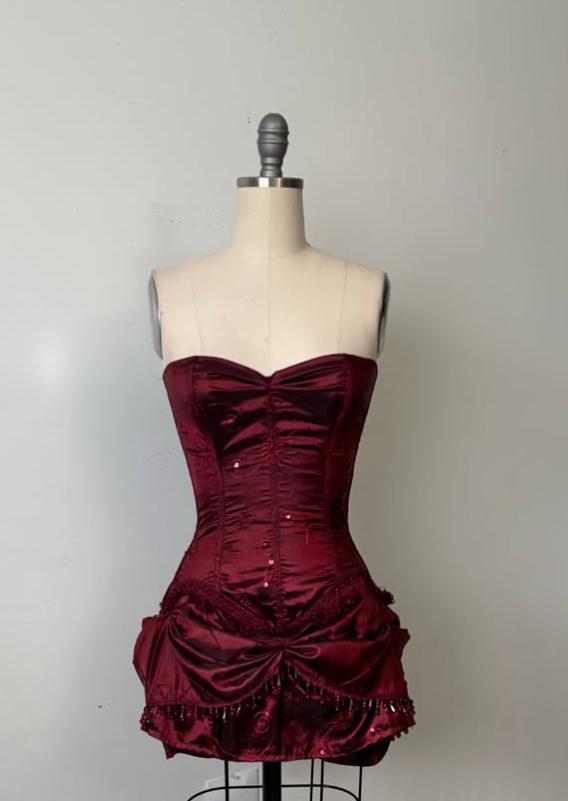 Burgundy Strapless Sheath Satin Lace-up Short Party Dresses Homecoming Dresses, D1323