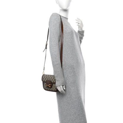 GG Supreme Monogram Web Mini Horsebit 1955 Shoulder Bag Beige Brown Sugar