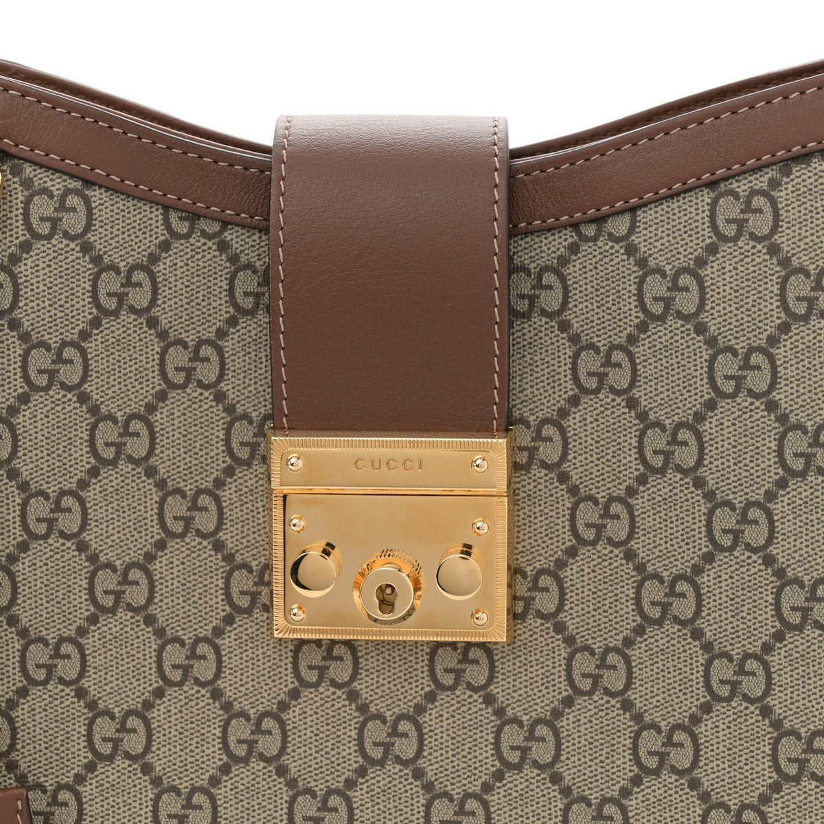 GG Supreme Monogram Medium Padlock Shoulder Bag Beige Ebony Brown Sugar