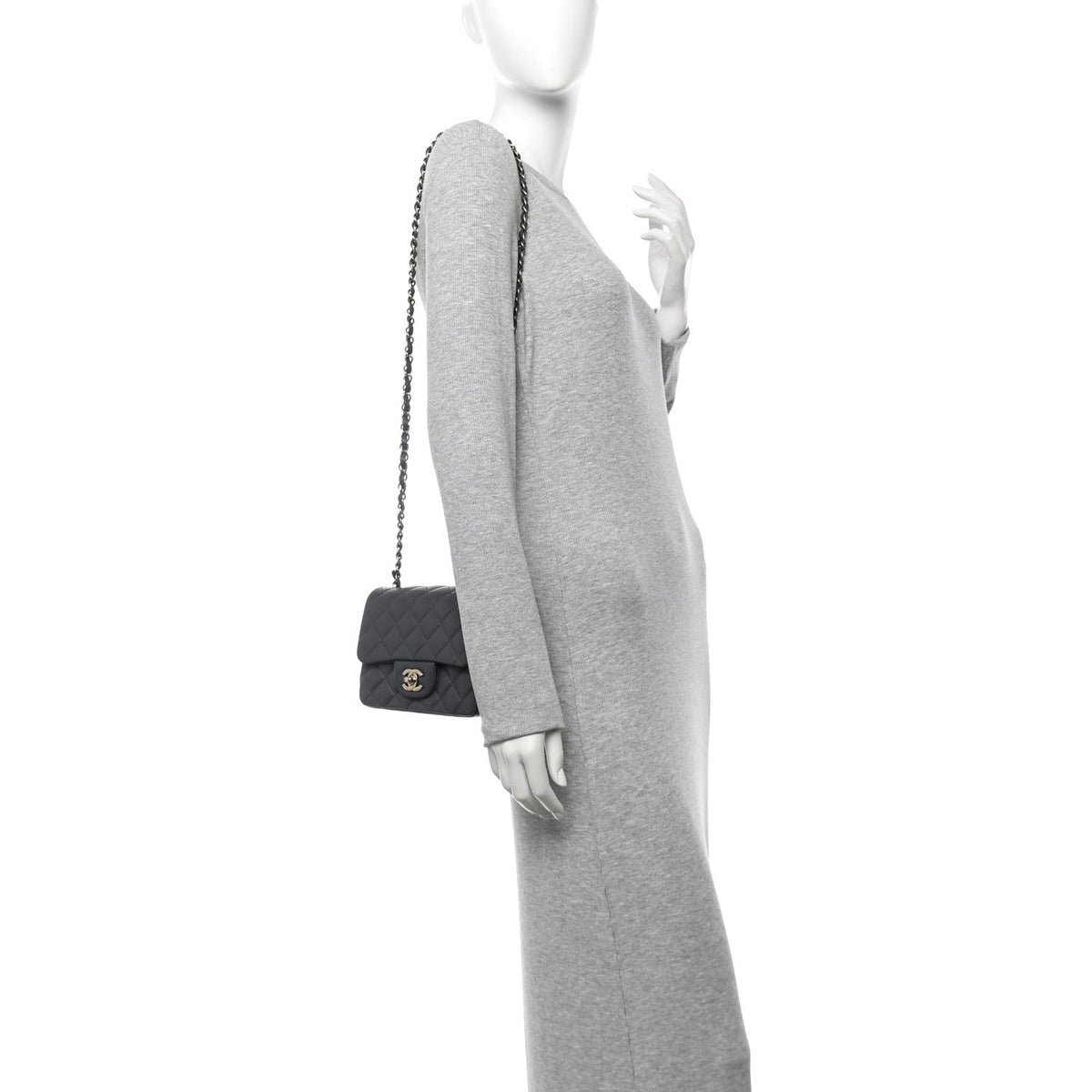 Lambskin Quilted Mini Square Flap Dark Grey