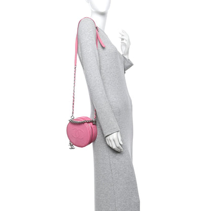 Glazed Calfskin Round As Earth Evening Bag Pink