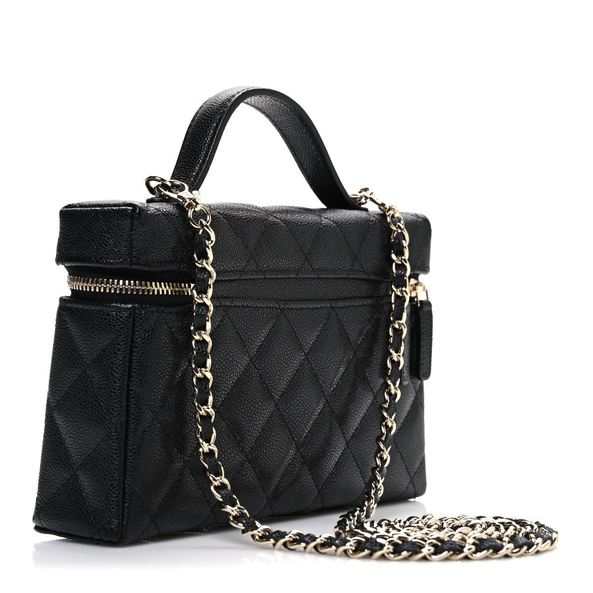 Caviar Quilted Top Handle Slim Vanity With Chain Black