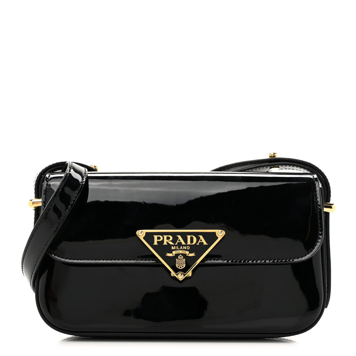 Vernice Metal Triangle Logo Flap Shoulder Bag Black