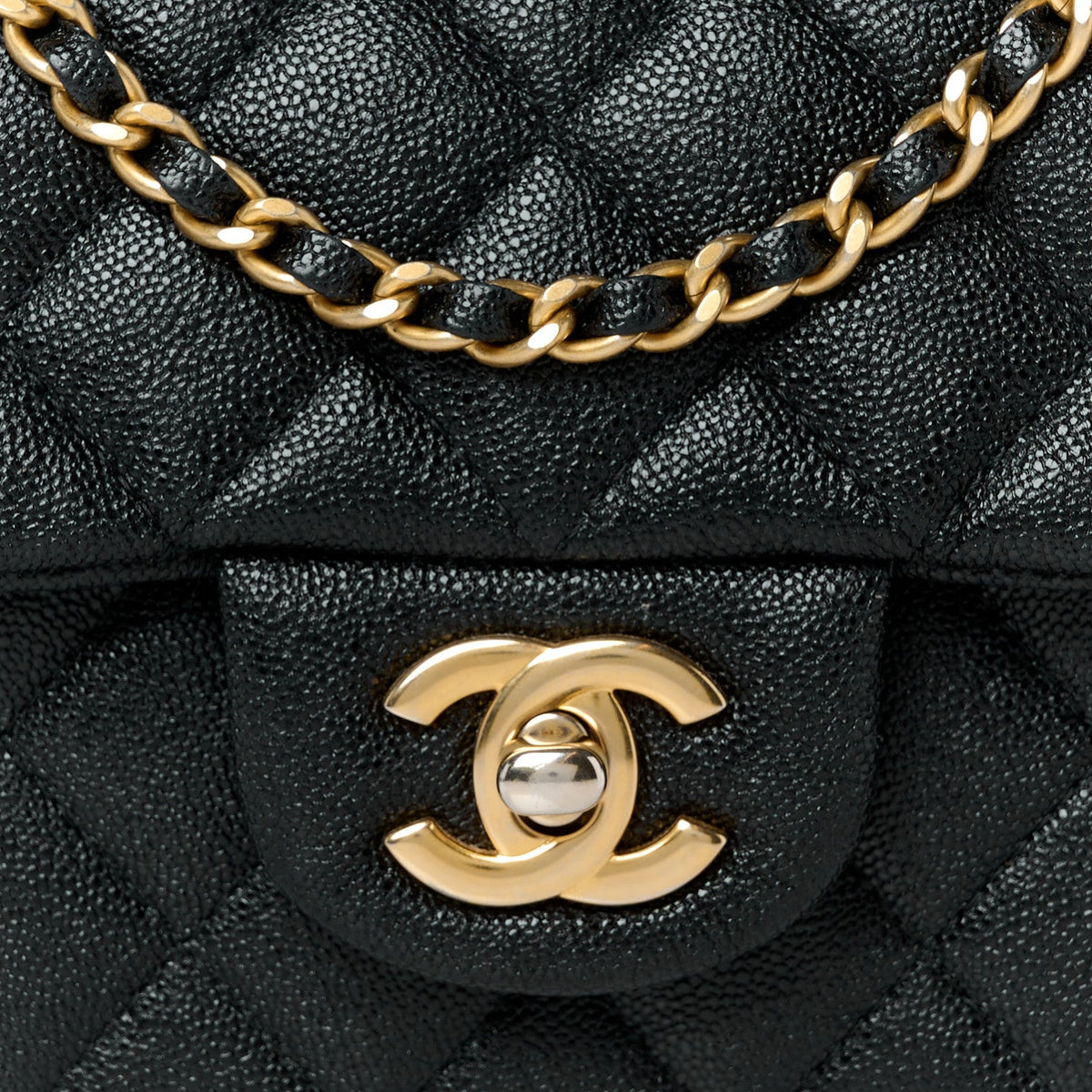 Caviar Quilted Mini Top Handle Rectangular Flap Black