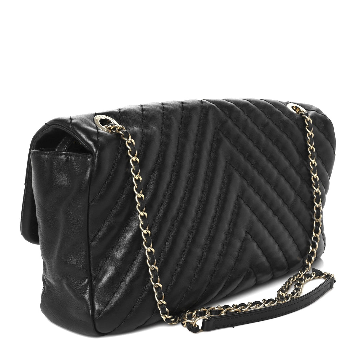 Calfskin Surpique Chevron Large Flap Black