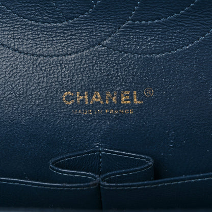 Metallic Caviar Quilted Jumbo Double Flap Dark Blue