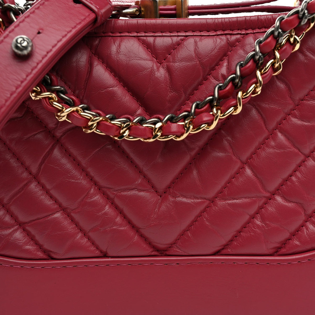 Aged Calfskin Chevron Quilted Small Gabrielle Hobo Dark Pink