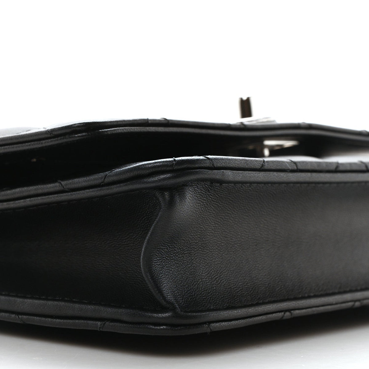 Lambskin Quilted Metal Top Handle Wallet On Chain WOC Black