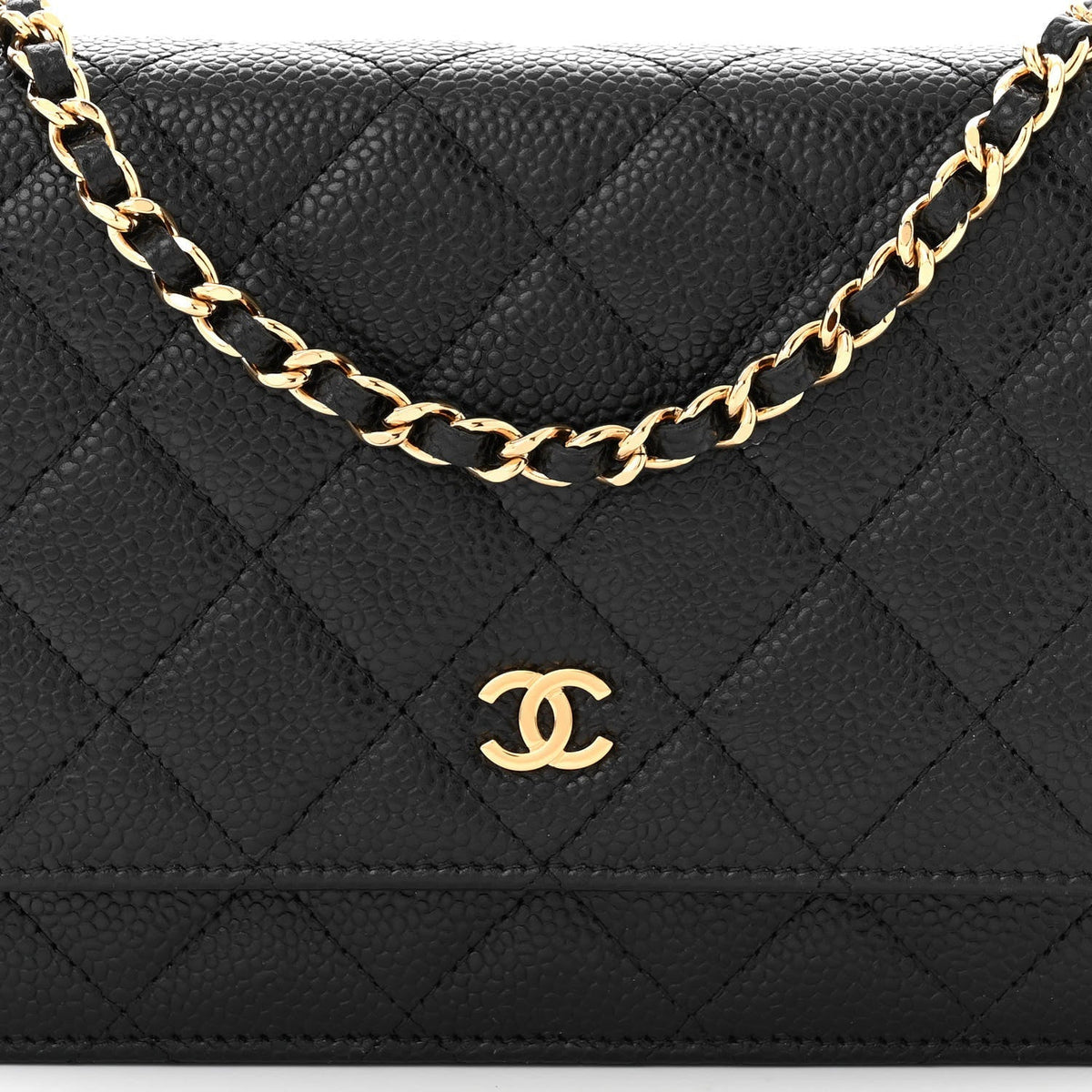 Caviar Quilted Wallet on Chain WOC Black