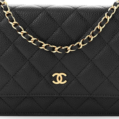 Caviar Quilted Wallet on Chain WOC Black