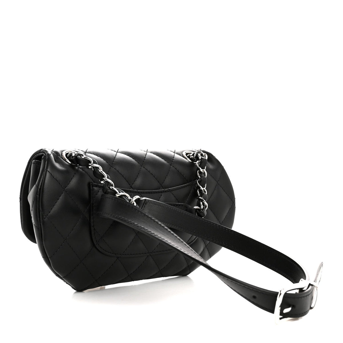 Calfskin Quilted CC Uniform Flap Belt Bag Black