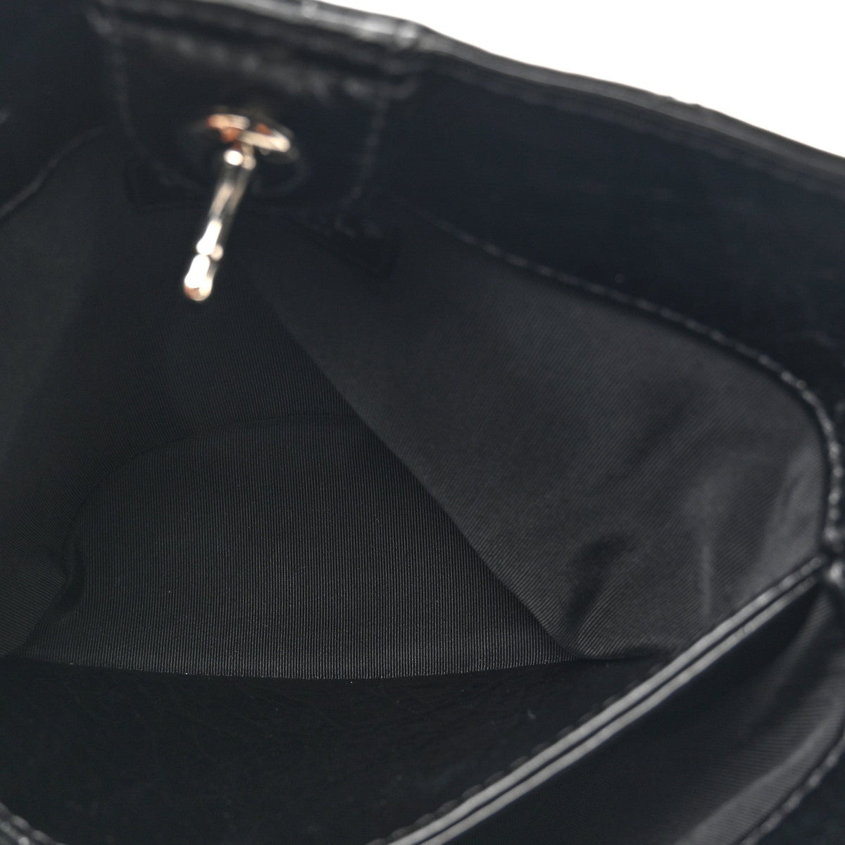 Crumpled Calfskin Quilted Chain Drawstring Bucket Bag Black