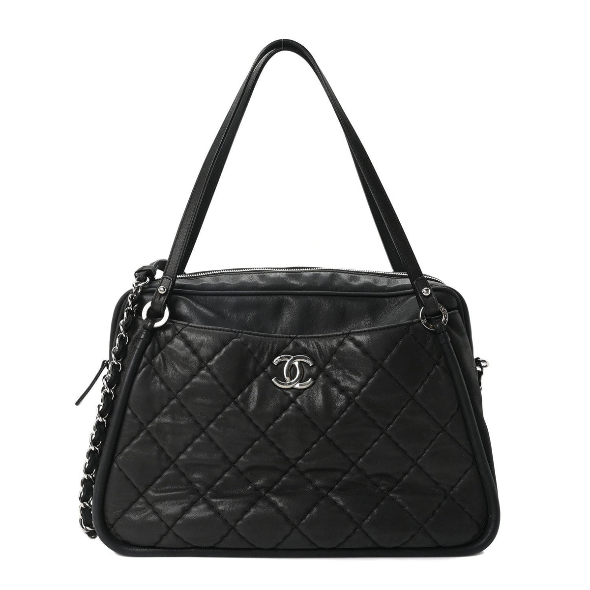 Iridescent Calfskin Quilted Relax CC Camera Case Black