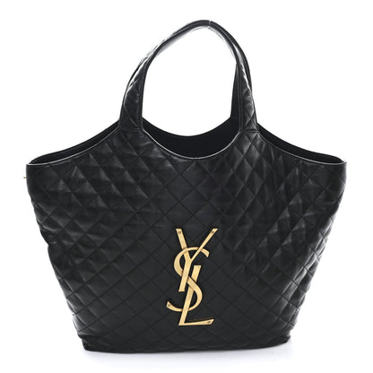 Lambskin Quilted Maxi Icare Shopping Tote Black
