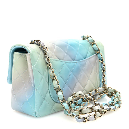 Lambskin Quilted Tie Dye Ombre Mini Rectangular Flap Blue Multicolor