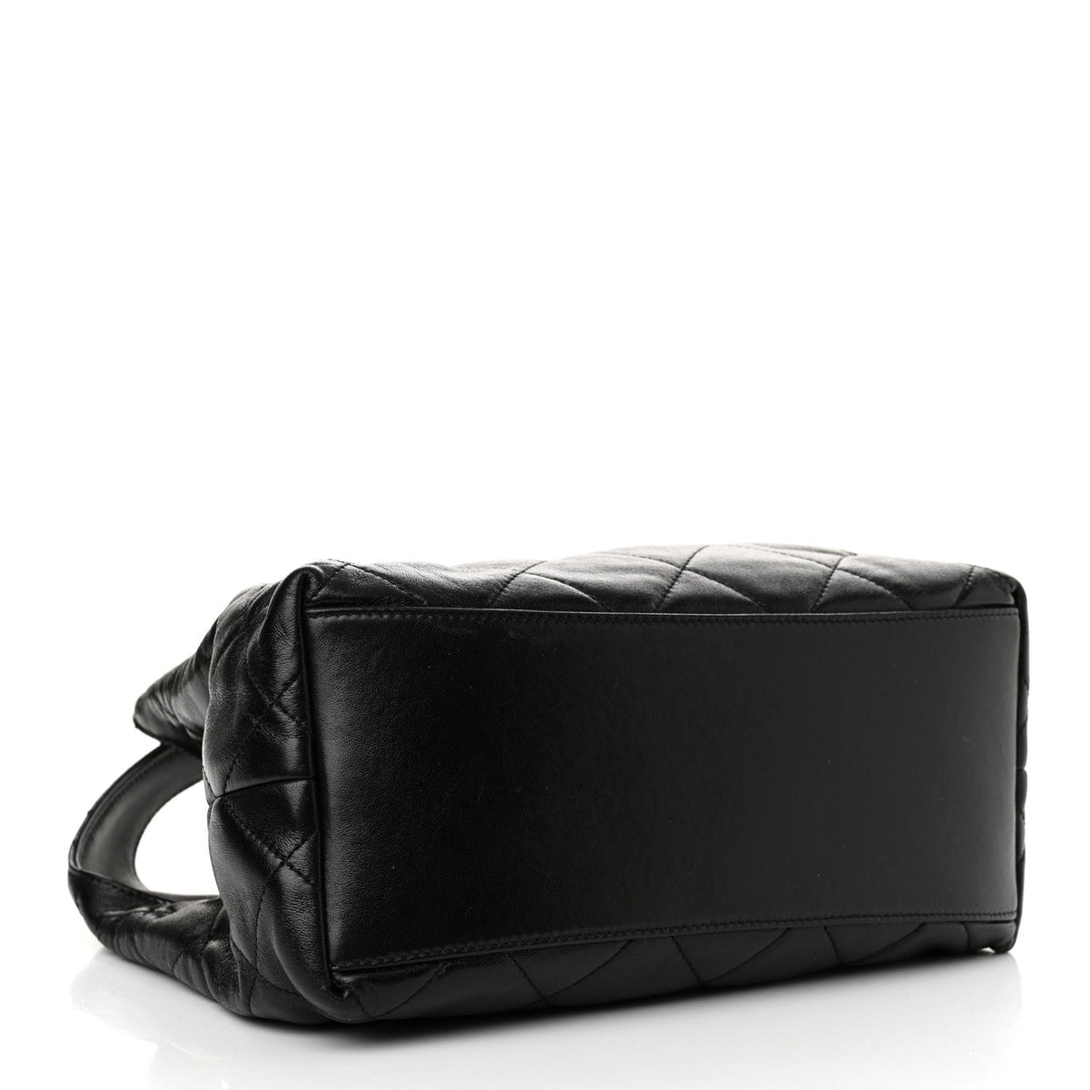 Shiny Lambskin Quilted CC Belt Shopping Bag Black