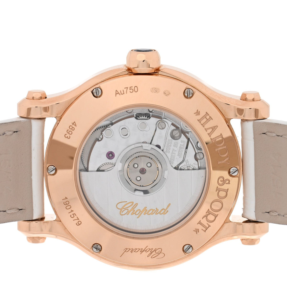 18K Rose Gold Alligator 5 Diamond 30mm Happy Sport Automatic Watch White