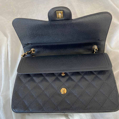 Chanel Black Jumbo Caviar Double Flap Classic Bag