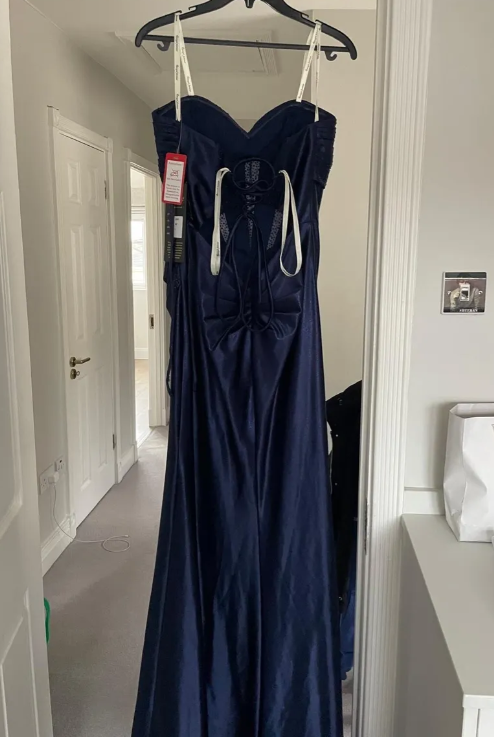 Elegant Prom Dress Navy Blue Sweetheart Pleated Long Evening Dress Party Outfits Gala Gown     D5010