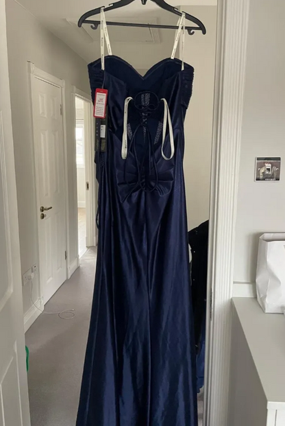 Elegant Prom Dress Navy Blue Sweetheart Pleated Long Evening Dress Party Outfits Gala Gown     D5010