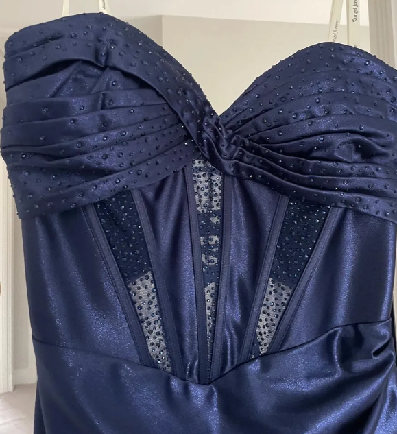 Elegant Prom Dress Navy Blue Sweetheart Pleated Long Evening Dress Party Outfits Gala Gown     D5010