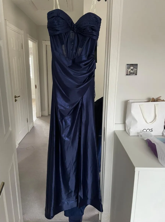 Elegant Prom Dress Navy Blue Sweetheart Pleated Long Evening Dress Party Outfits Gala Gown     D5010
