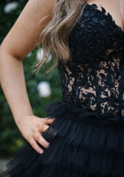 Elegant Prom Dress Black Sweetheart Pleated Tulle Long Gala Gown Evening Dress Party Outfits      D5011